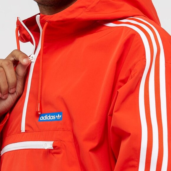 Adidas Tennoji Windbreaker Jacket Men's Orange White Pockets Anorak Zip Hood M - Picture 2 of 16